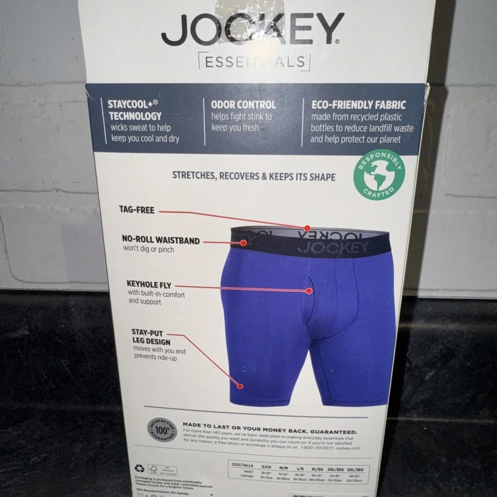 jockey essentials men's size small long leg boxer brief 8 inch inseam